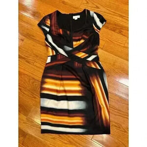 Jessica Simpson Multicolor Fitted Sheath Dress Size 6 Art to Wear Deco Office